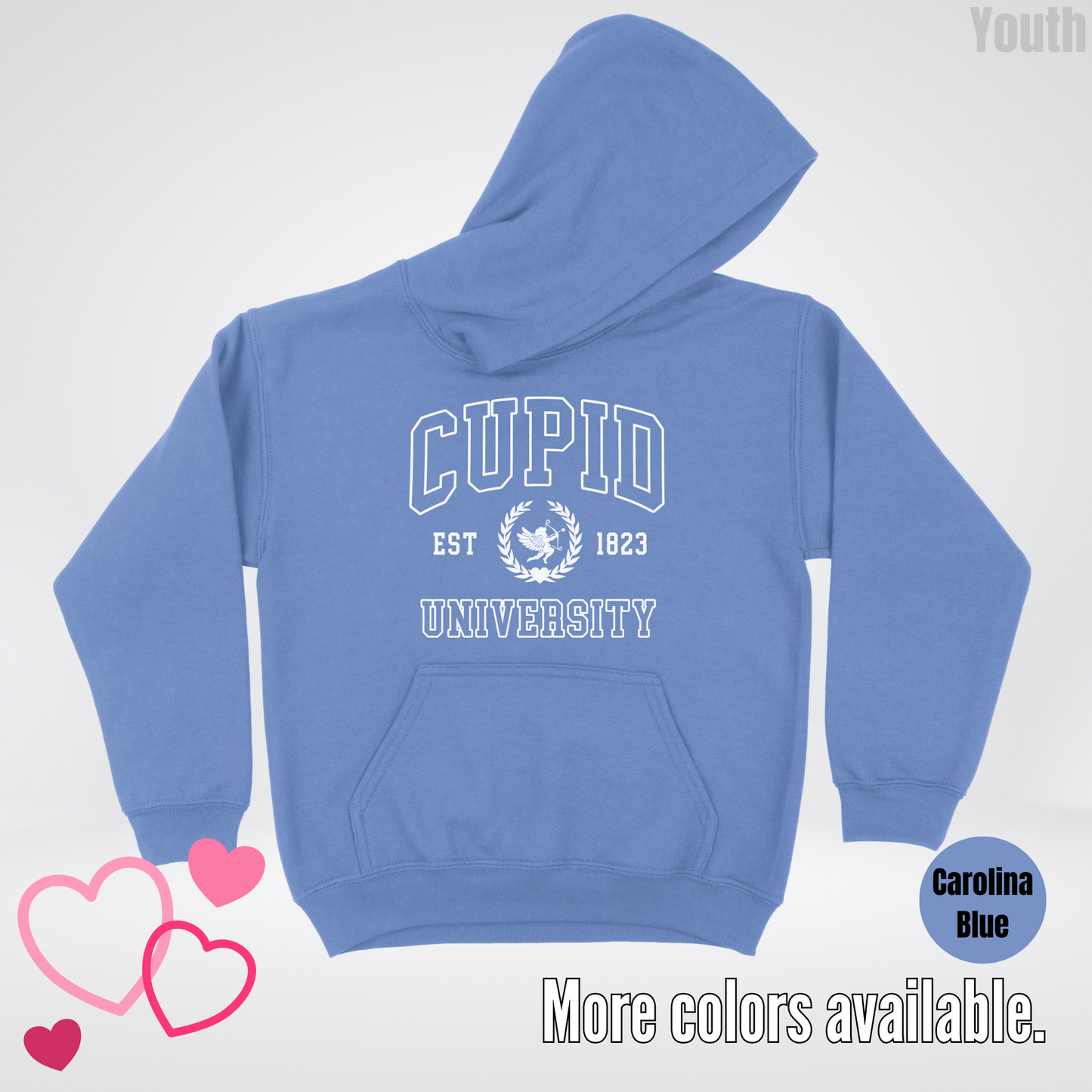 Cupid University Est 1823 White Design Youth Hoodie
