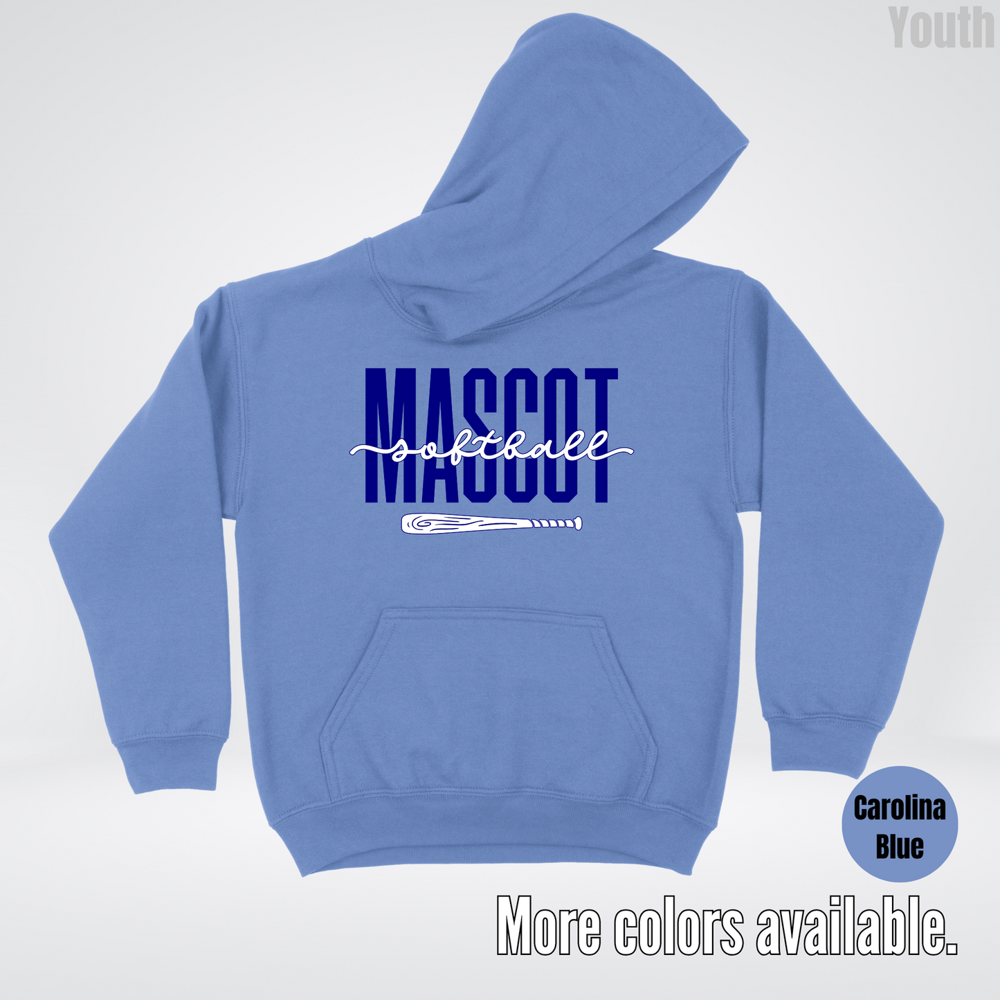 Custom Mascot – Navy - Softball Design 27 Youth Hoodie