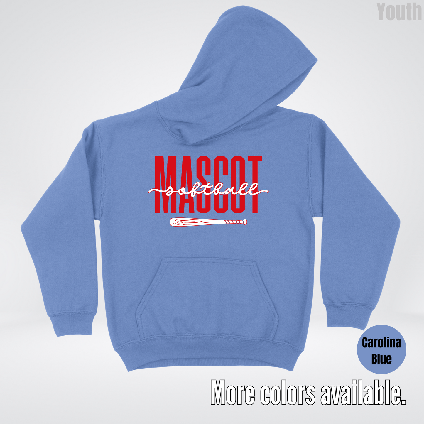 Custom Mascot – Red - Softball Design 28 Youth Hoodie