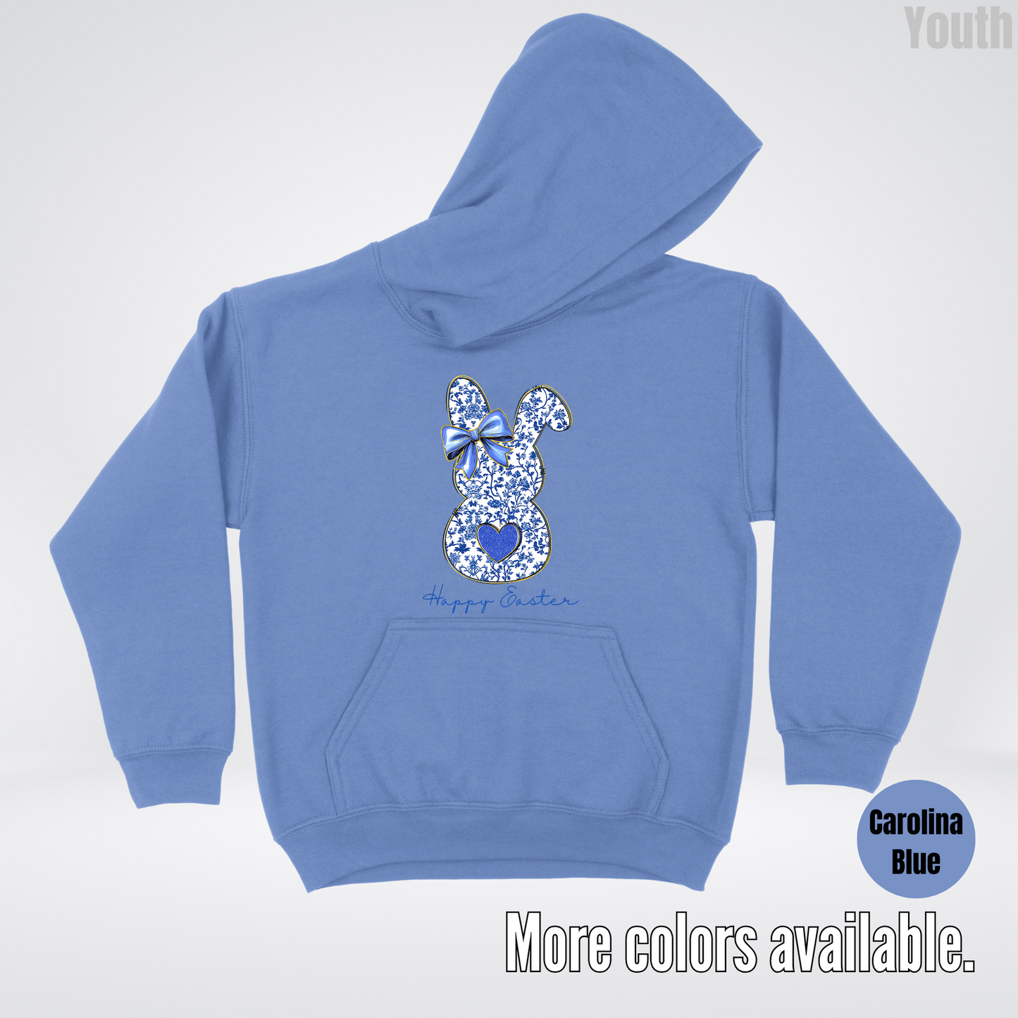 Happy Easter Bunny Blue Toile Chinoiserie Grand Millennial Youth Hoodie