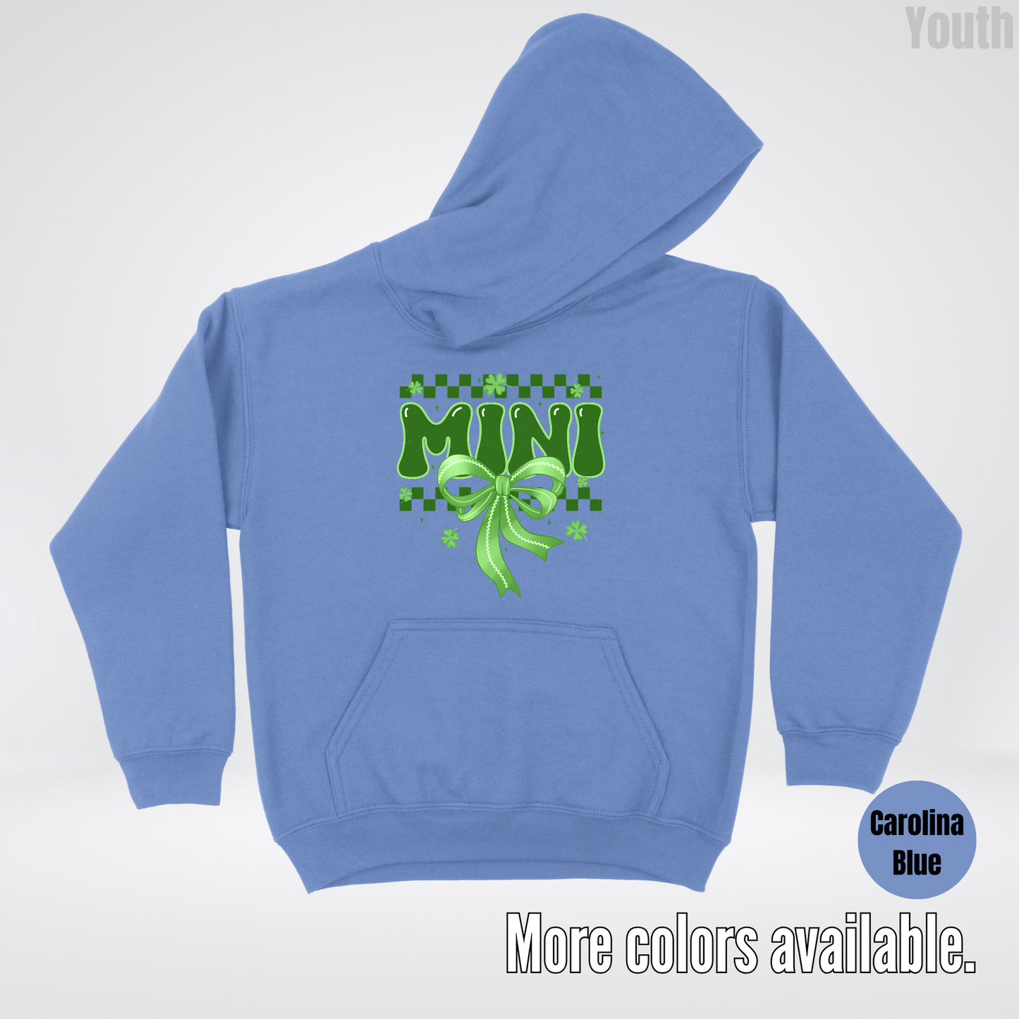 Mini Coquette Green Bow Checkered Retro Four Leaf Clovers Youth Hoodie