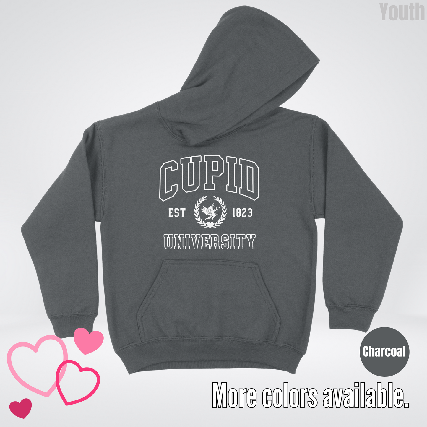 Cupid University Est 1823 White Design Youth Hoodie