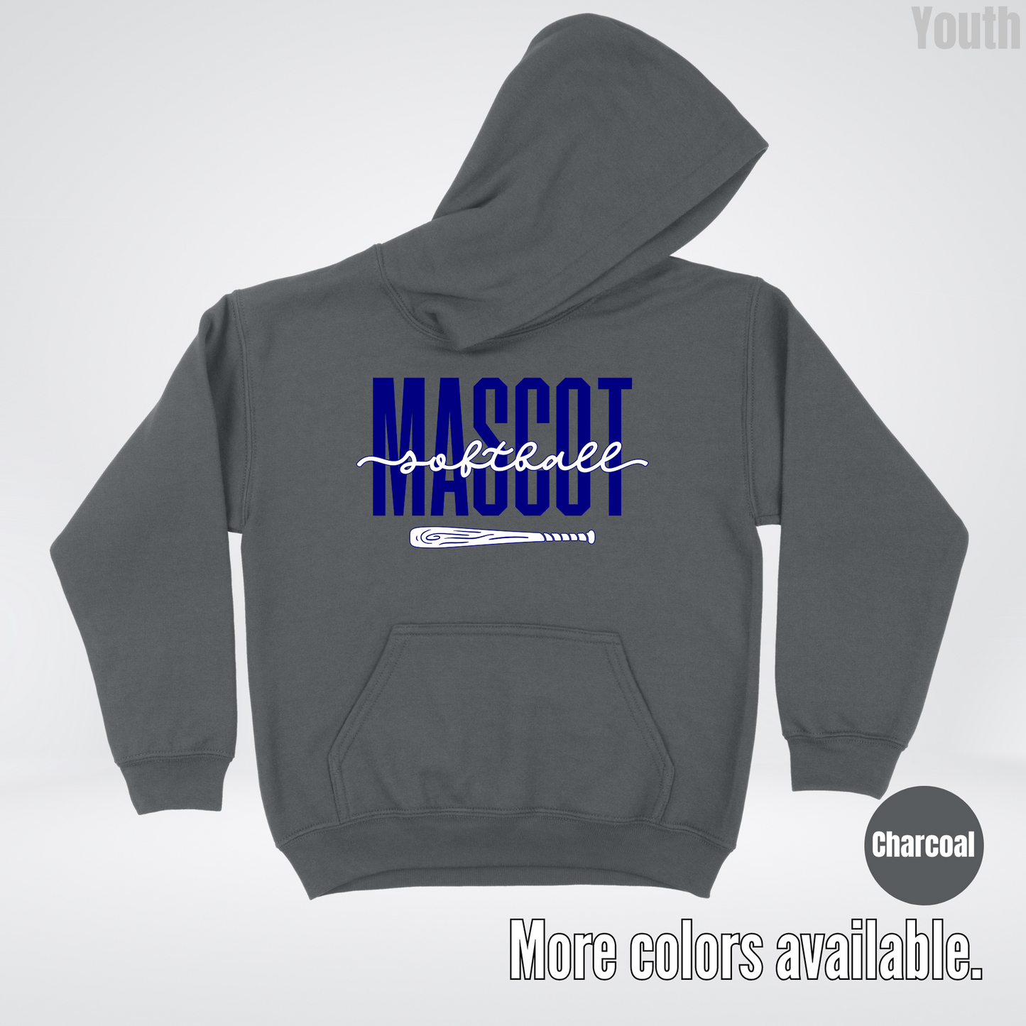 Custom Mascot – Navy - Softball Design 27 Youth Hoodie