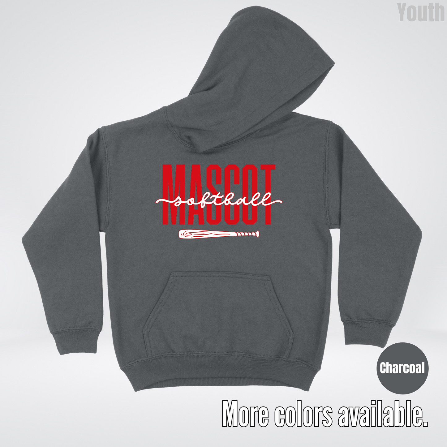 Custom Mascot – Red - Softball Design 28 Youth Hoodie