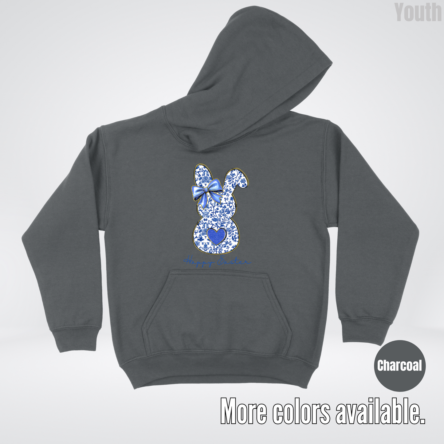 Happy Easter Bunny Blue Toile Chinoiserie Grand Millennial Youth Hoodie