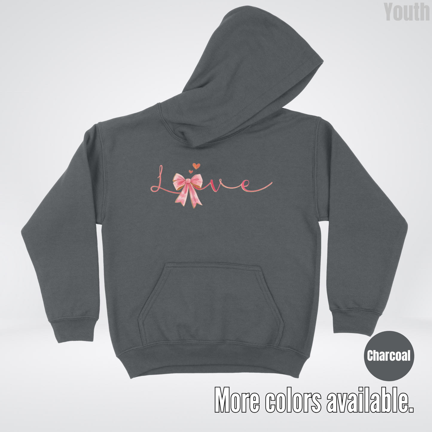 Love Pink Watercolor Coquette Bow Youth Hoodie