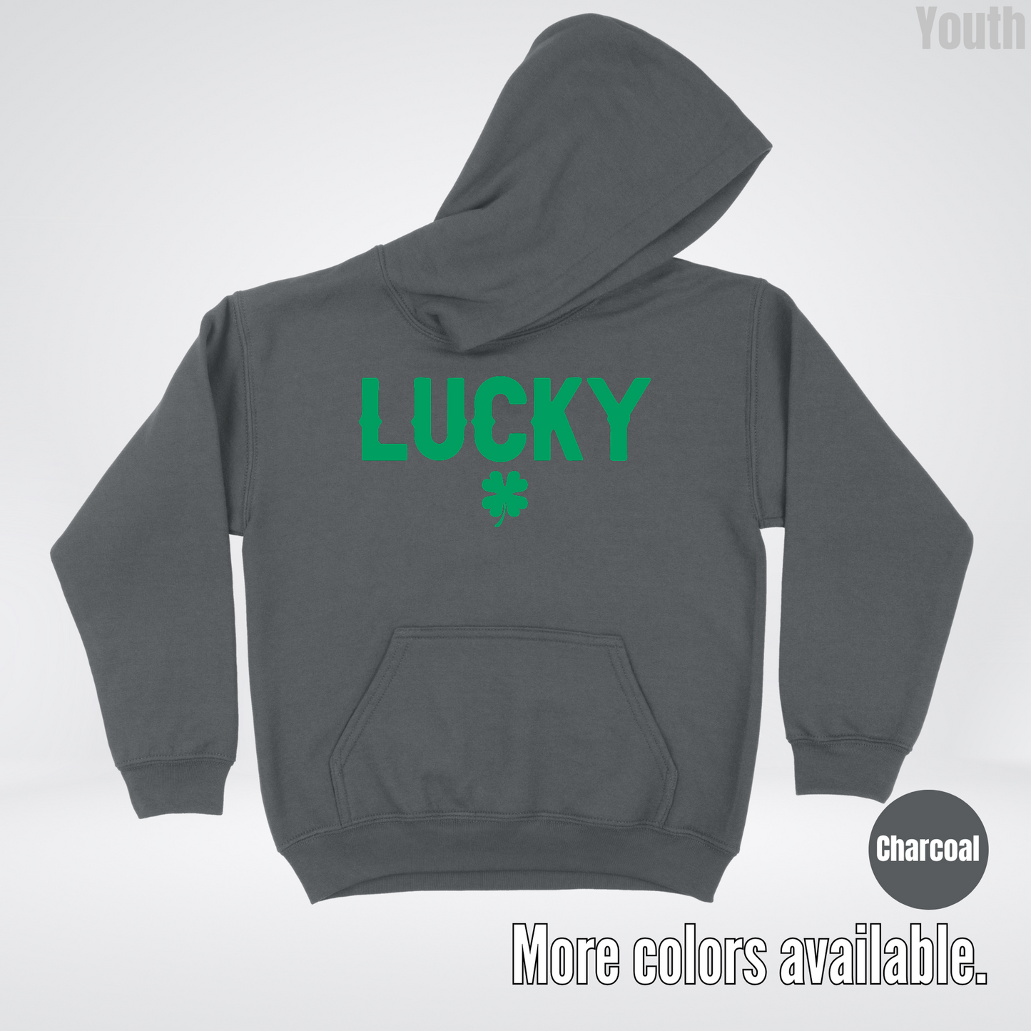 Lucky & Four Leaf Clover - Green Design - Saint Patrick's Day Youth Hoodie