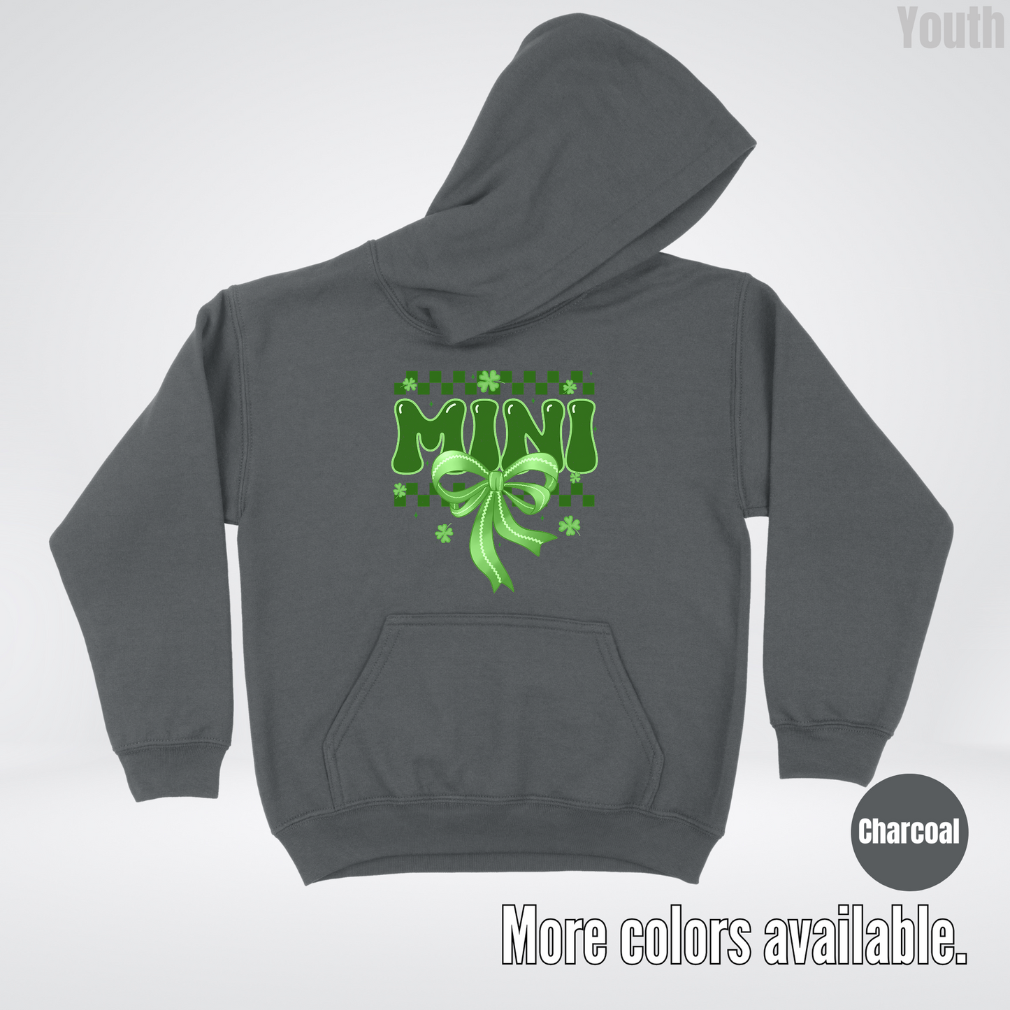 Mini Coquette Green Bow Checkered Retro Four Leaf Clovers Youth Hoodie