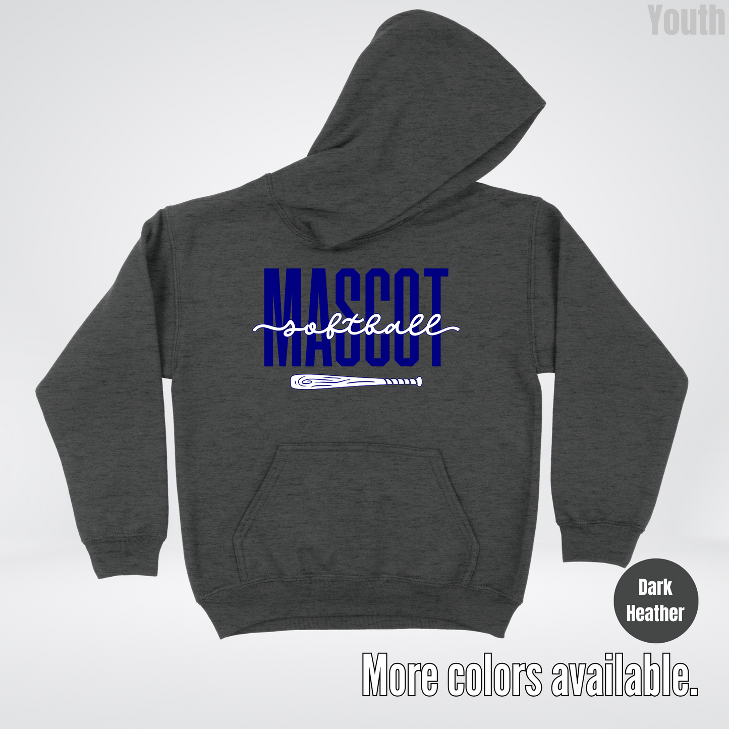 Custom Mascot – Navy - Softball Design 27 Youth Hoodie