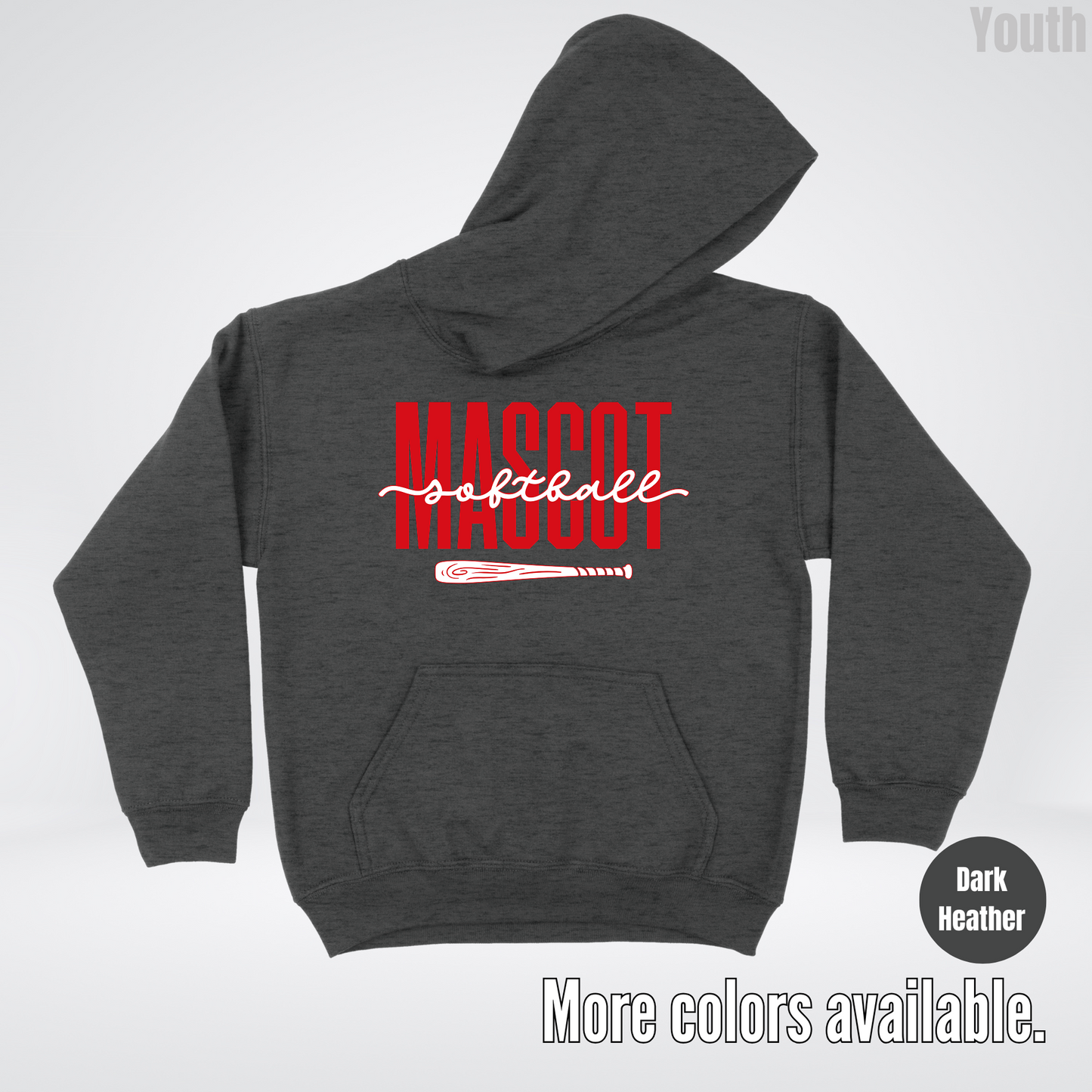 Custom Mascot – Red - Softball Design 28 Youth Hoodie