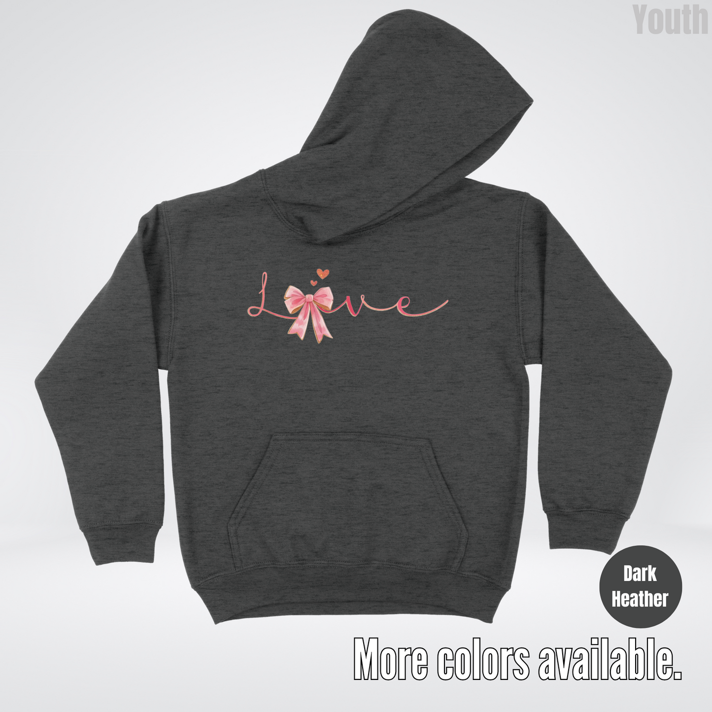 Love Pink Watercolor Coquette Bow Youth Hoodie