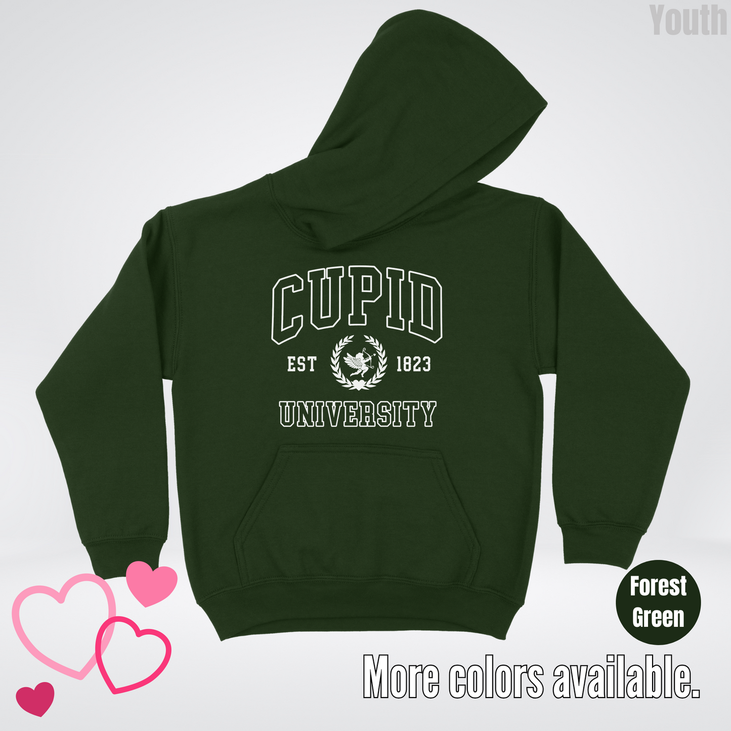 Cupid University Est 1823 White Design Youth Hoodie