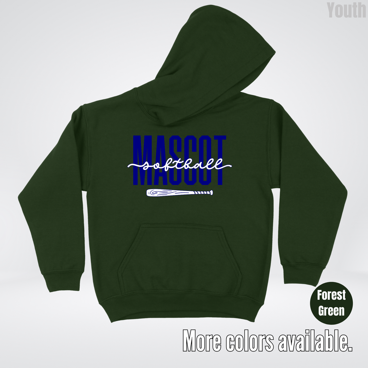 Custom Mascot – Navy - Softball Design 27 Youth Hoodie