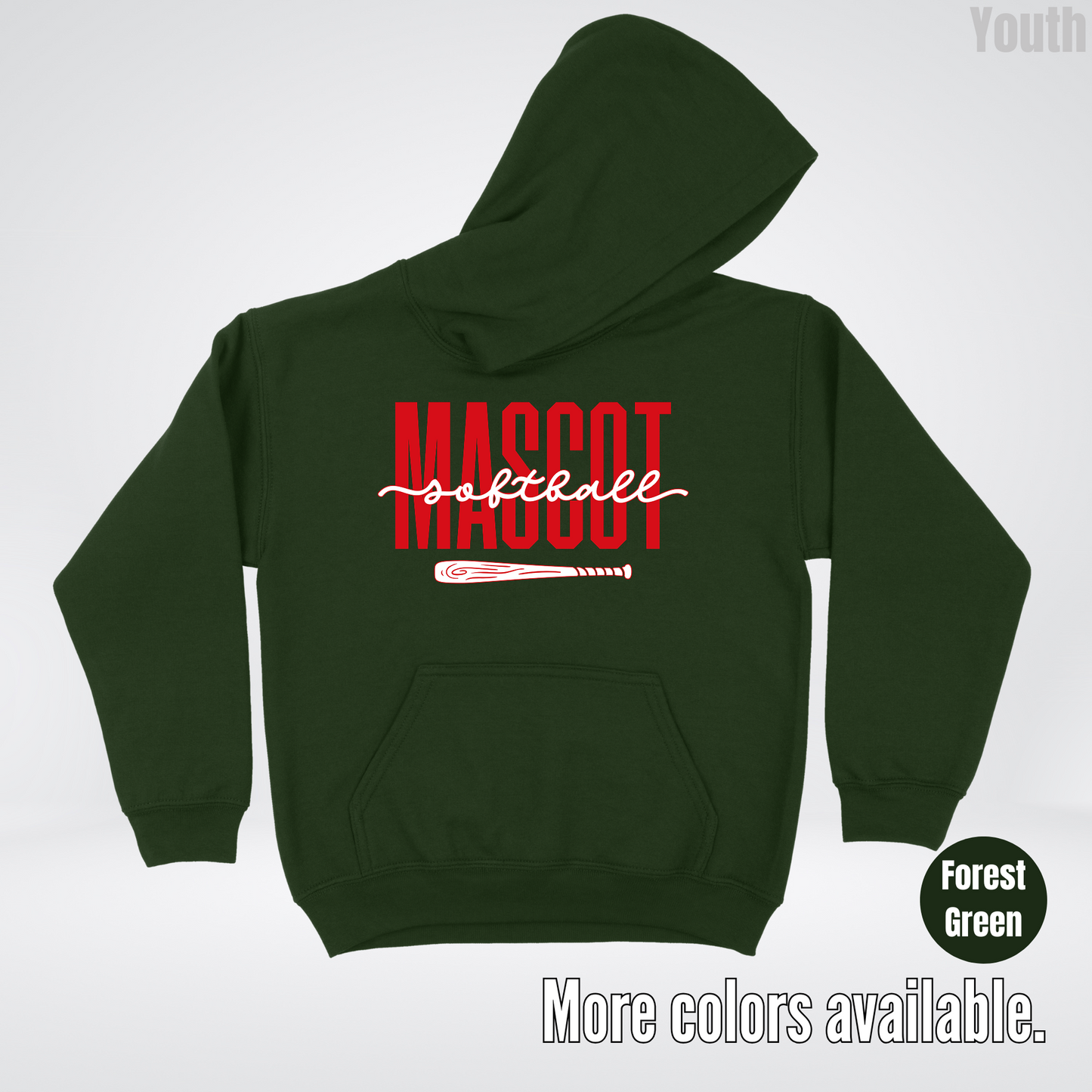 Custom Mascot – Red - Softball Design 28 Youth Hoodie