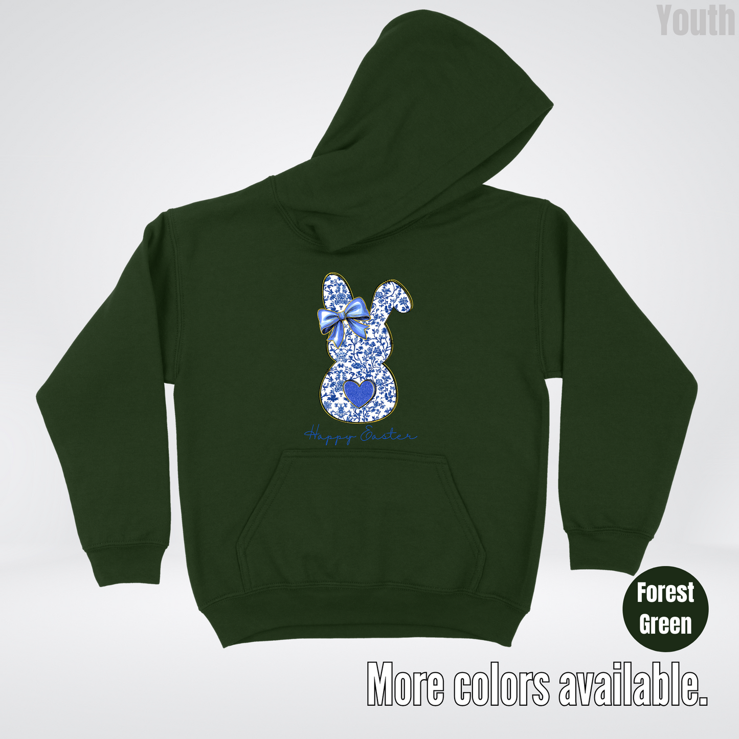 Happy Easter Bunny Blue Toile Chinoiserie Grand Millennial Youth Hoodie