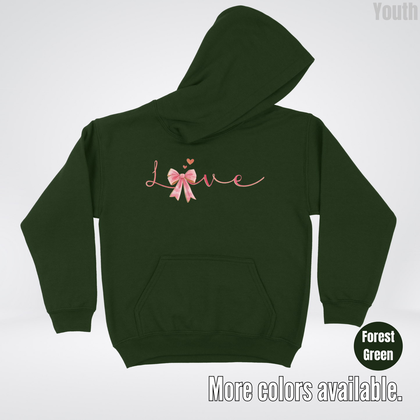Love Pink Watercolor Coquette Bow Youth Hoodie