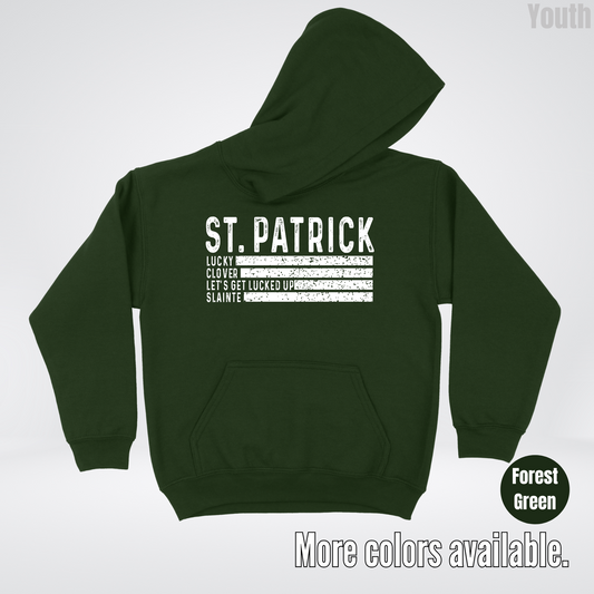 Lucky Clover Let's Get Lucked Up Slainte - White Design – Saint Patrick's Day Youth Hoodie
