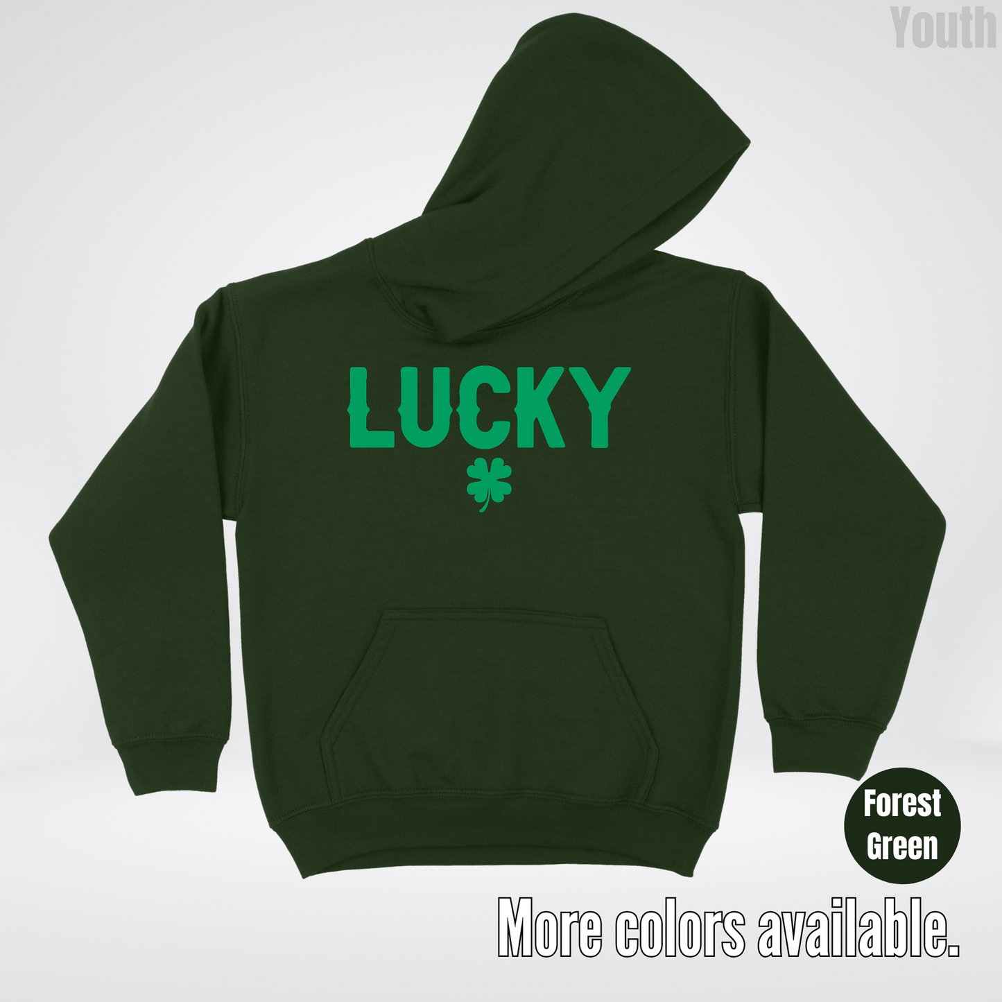 Lucky & Four Leaf Clover - Green Design - Saint Patrick's Day Youth Hoodie