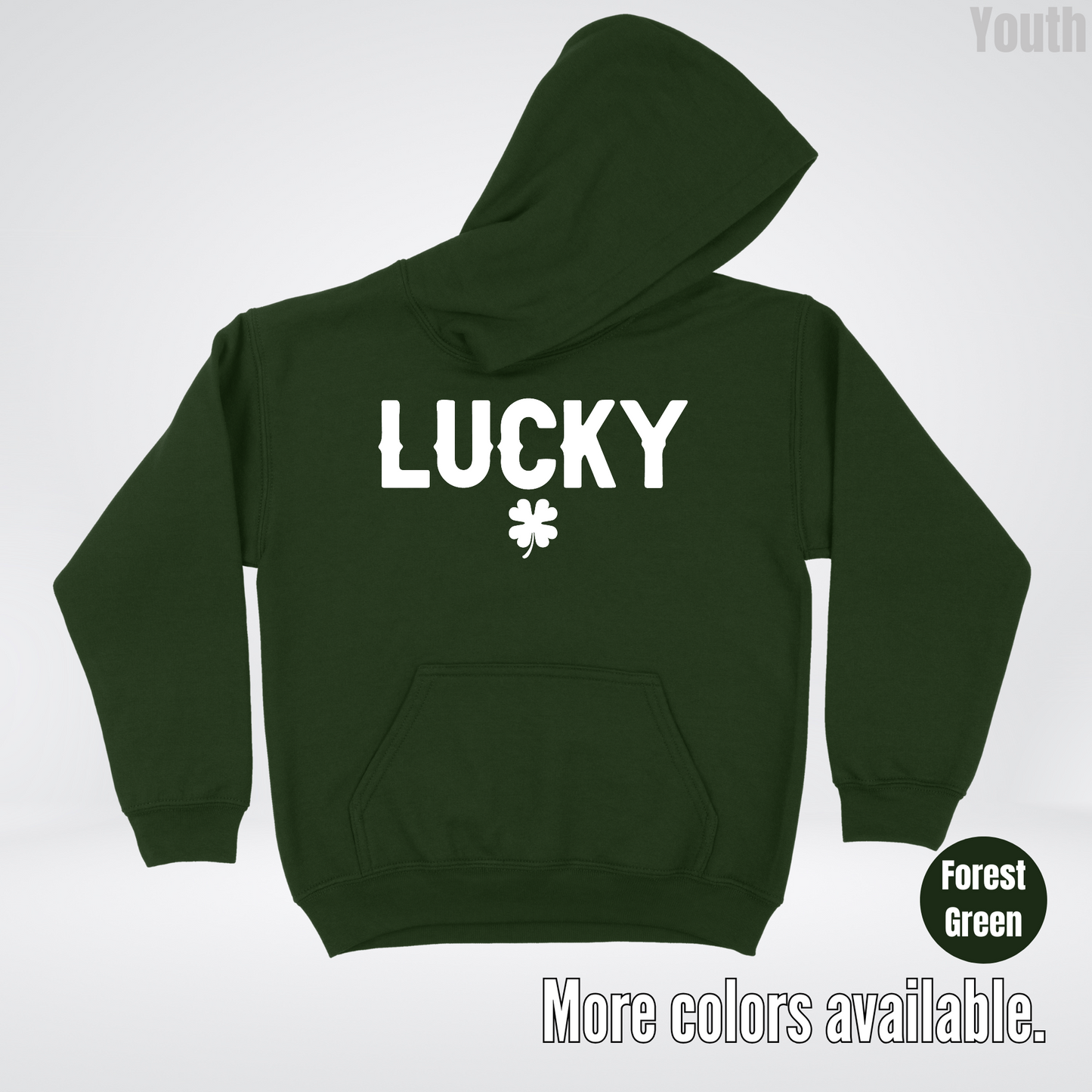 Lucky & Four Leaf Clover - White Design - St. Patrick's Day Youth Hoodie