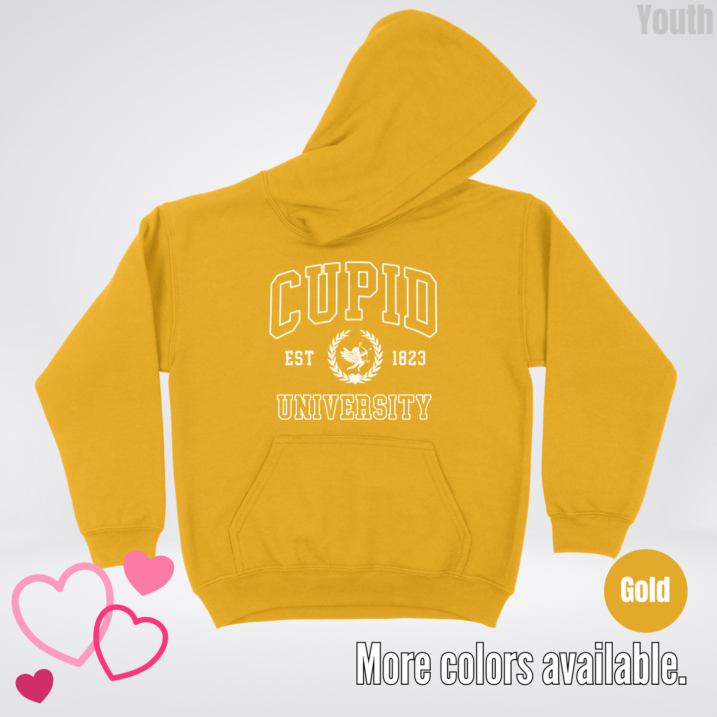 Cupid University Est 1823 White Design Youth Hoodie