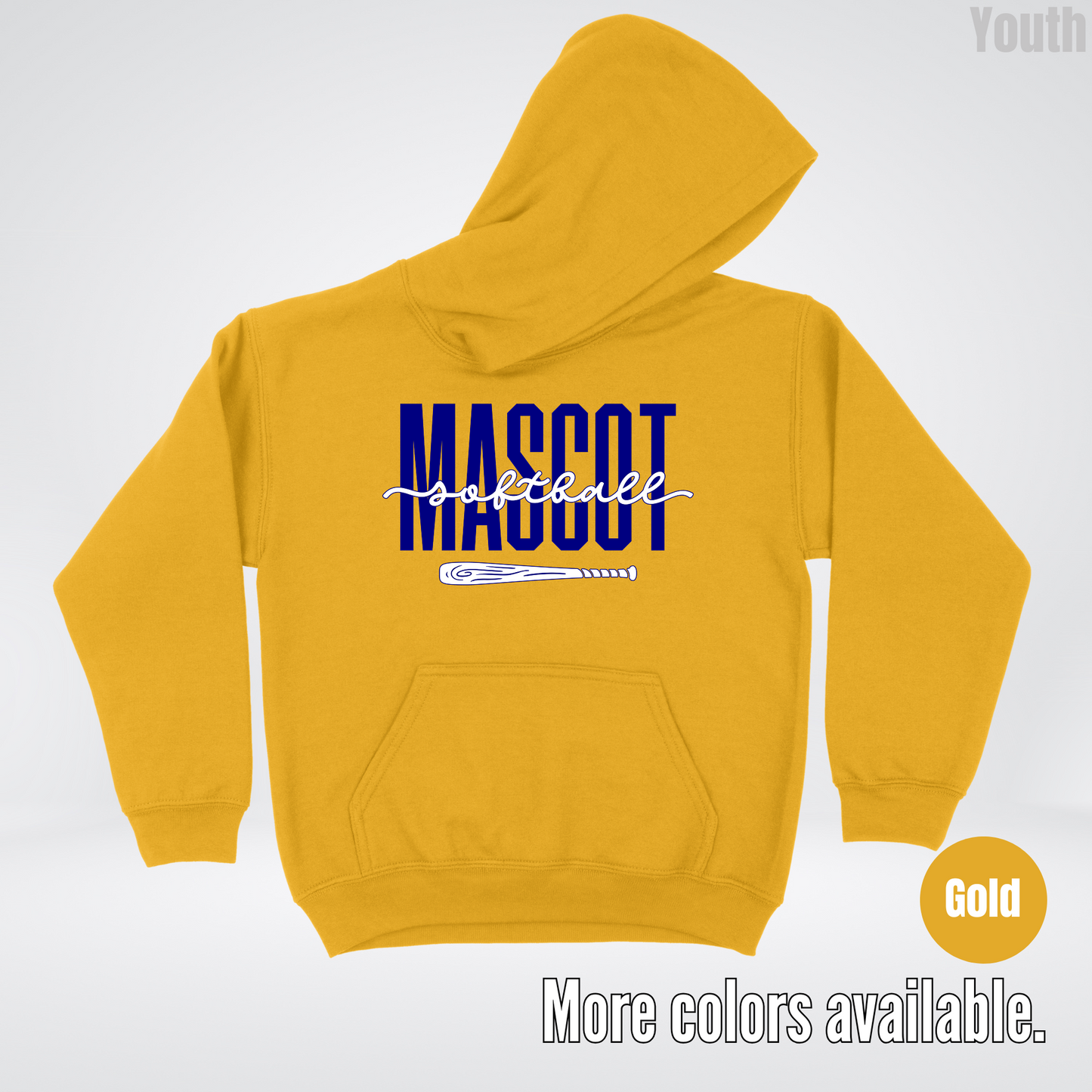 Custom Mascot – Navy - Softball Design 27 Youth Hoodie