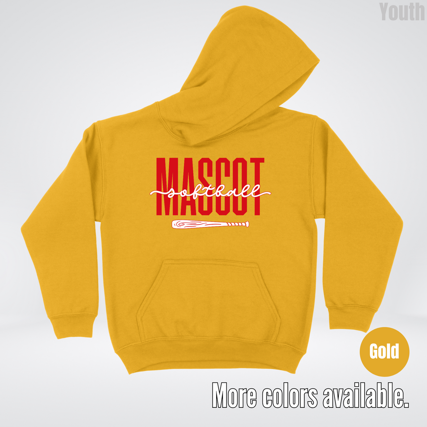 Custom Mascot – Red - Softball Design 28 Youth Hoodie