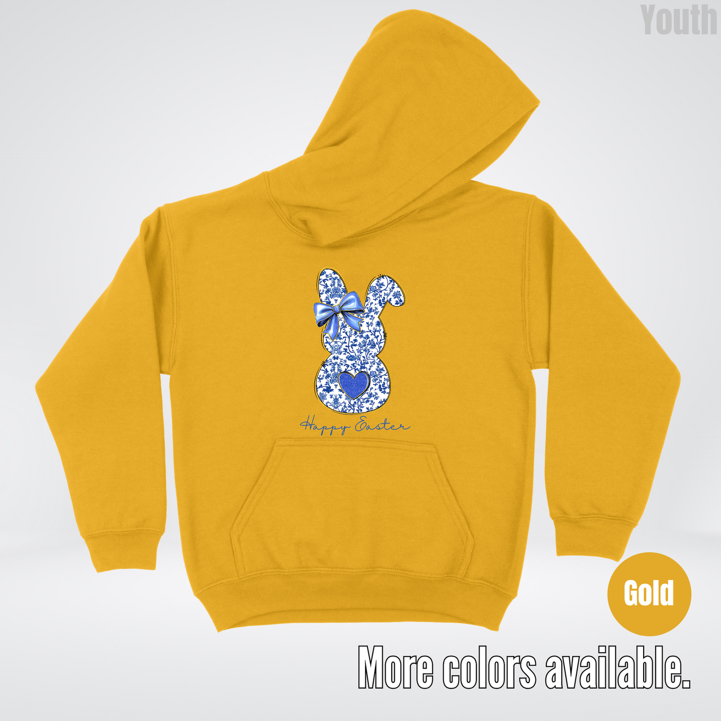 Happy Easter Bunny Blue Toile Chinoiserie Grand Millennial Youth Hoodie