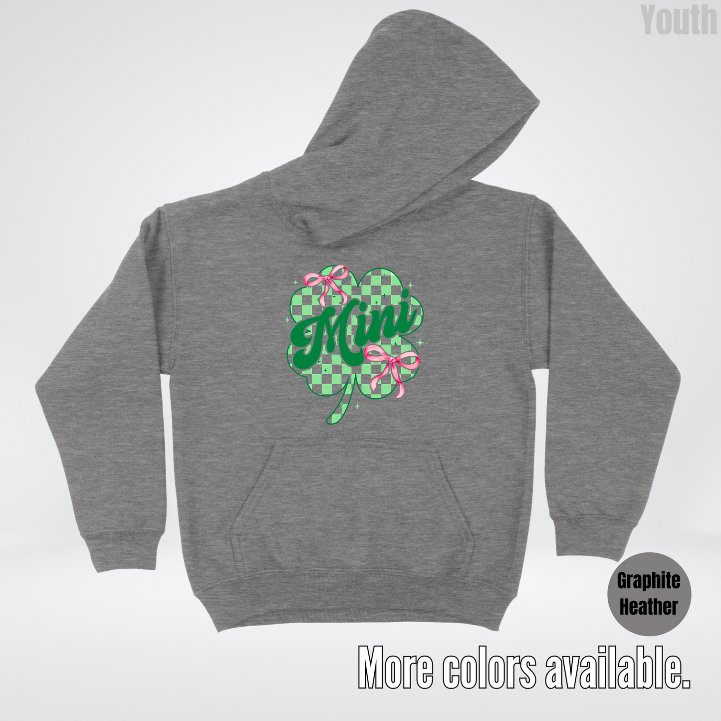 Coquette Mini Pink Bows Checkered Retro Four Leaf Clover Saint Patrick's Day Youth Hoodie