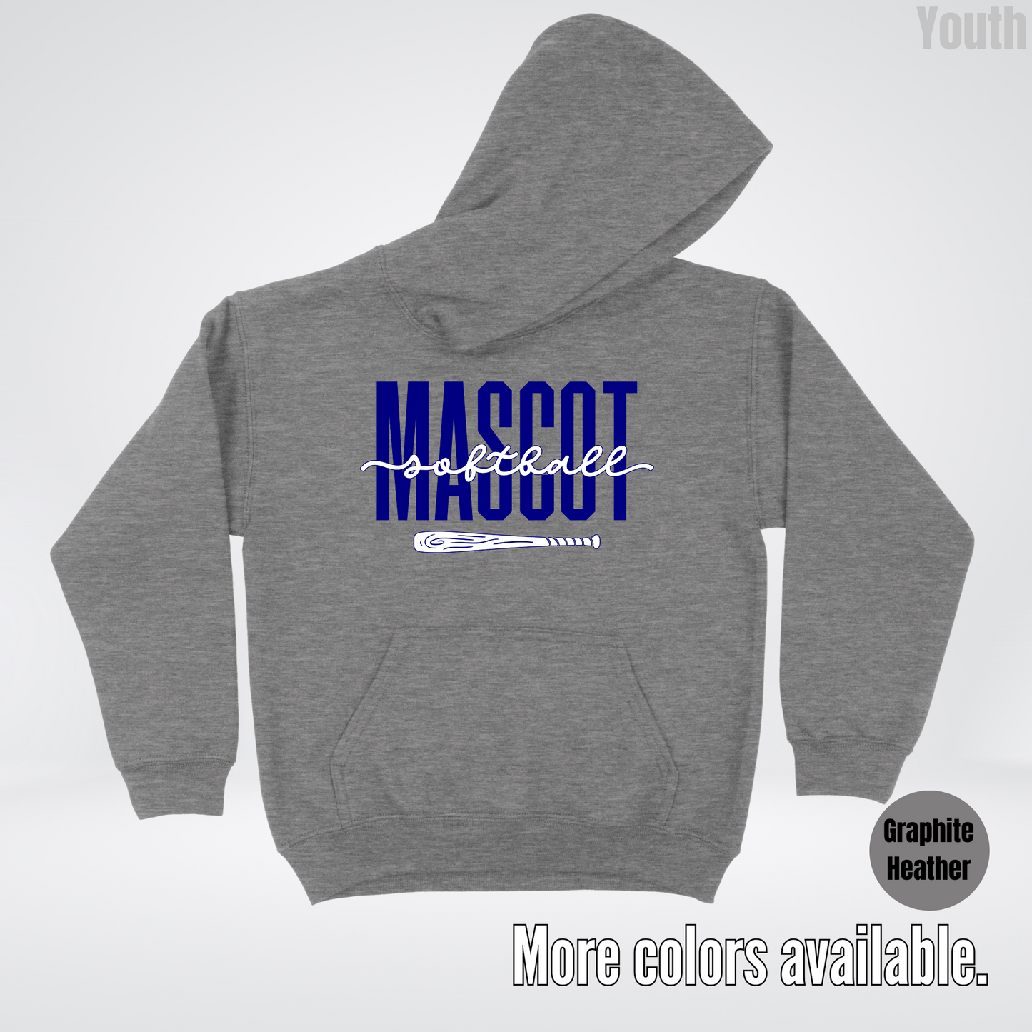 Custom Mascot – Navy - Softball Design 27 Youth Hoodie