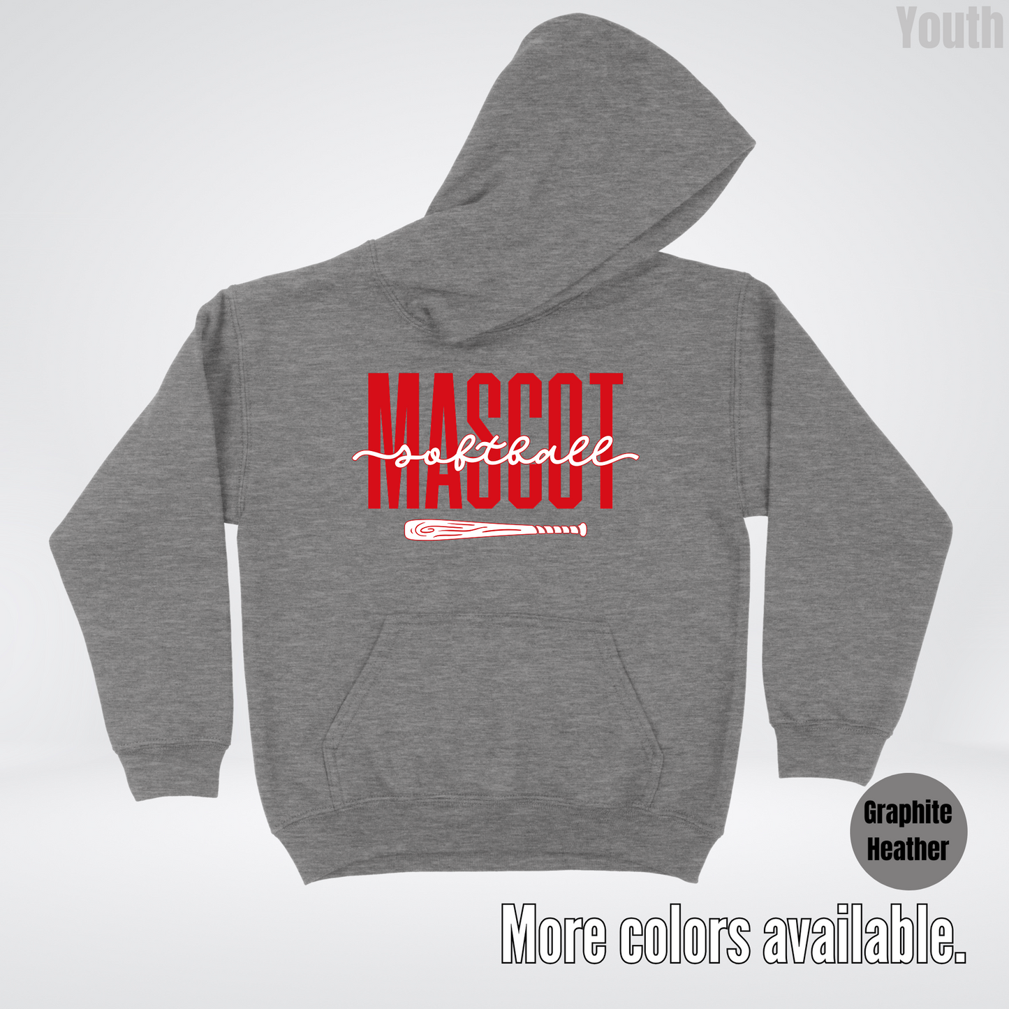 Custom Mascot – Red - Softball Design 28 Youth Hoodie