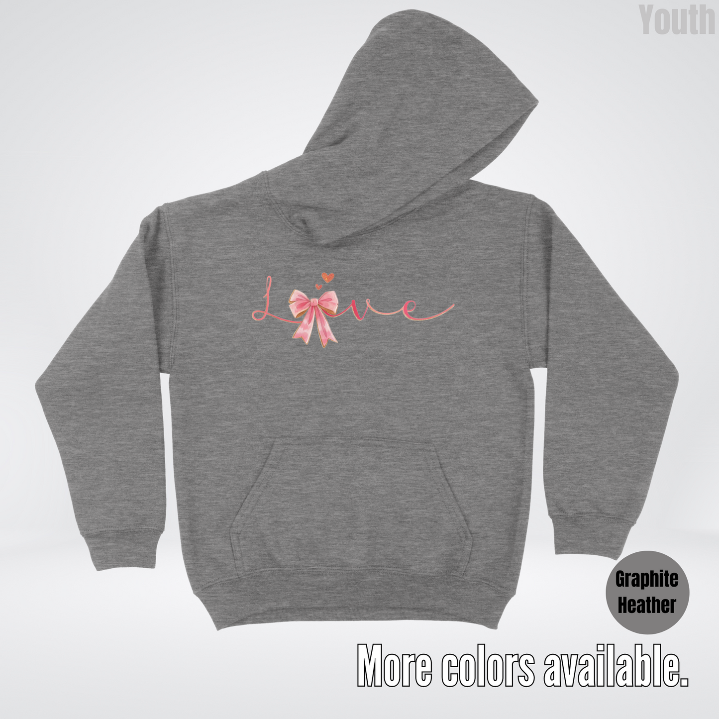 Love Pink Watercolor Coquette Bow Youth Hoodie