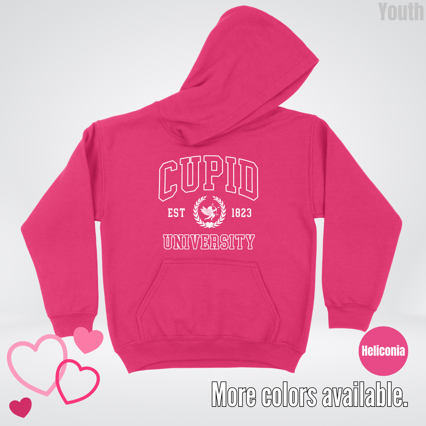 Cupid University Est 1823 White Design Youth Hoodie