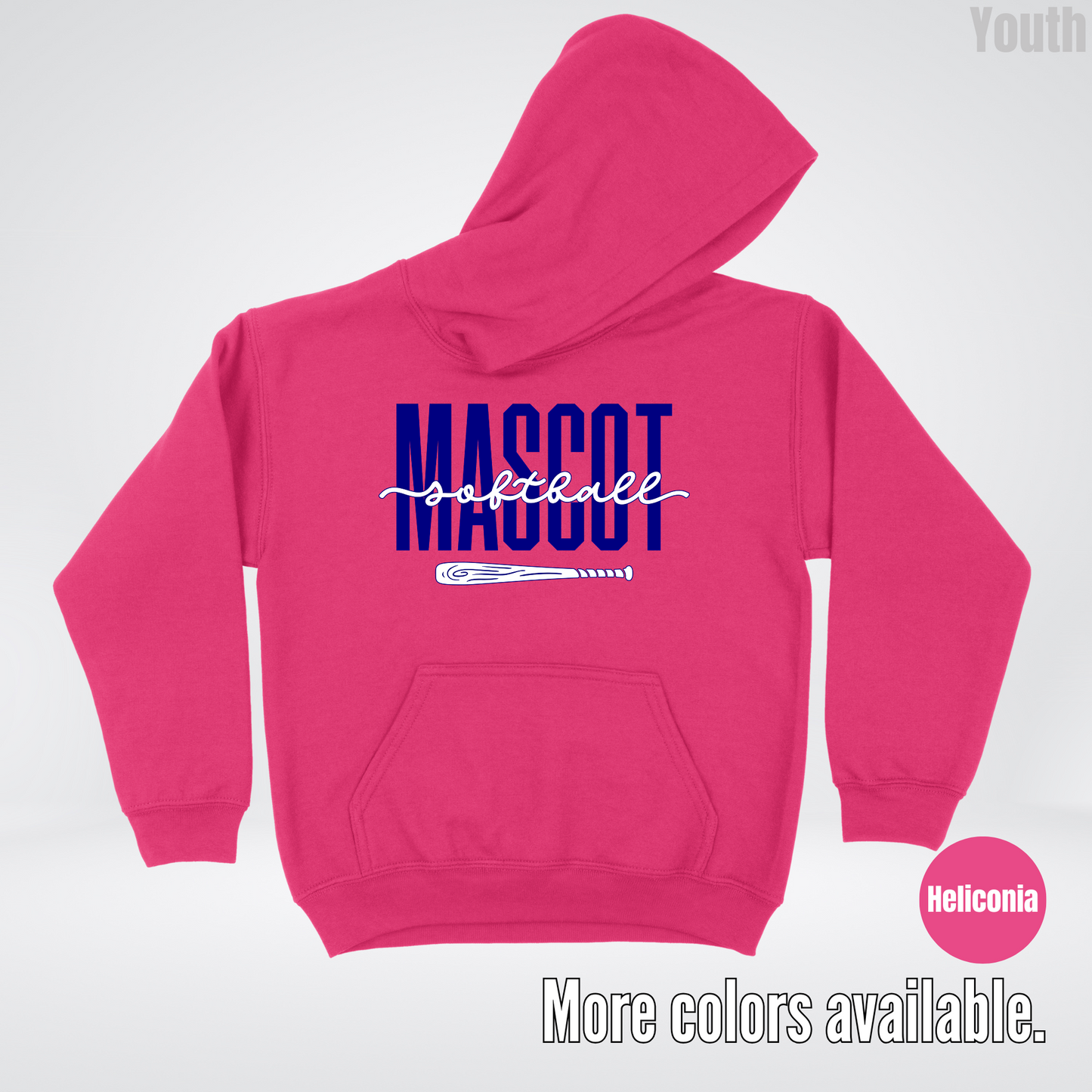 Custom Mascot – Navy - Softball Design 27 Youth Hoodie