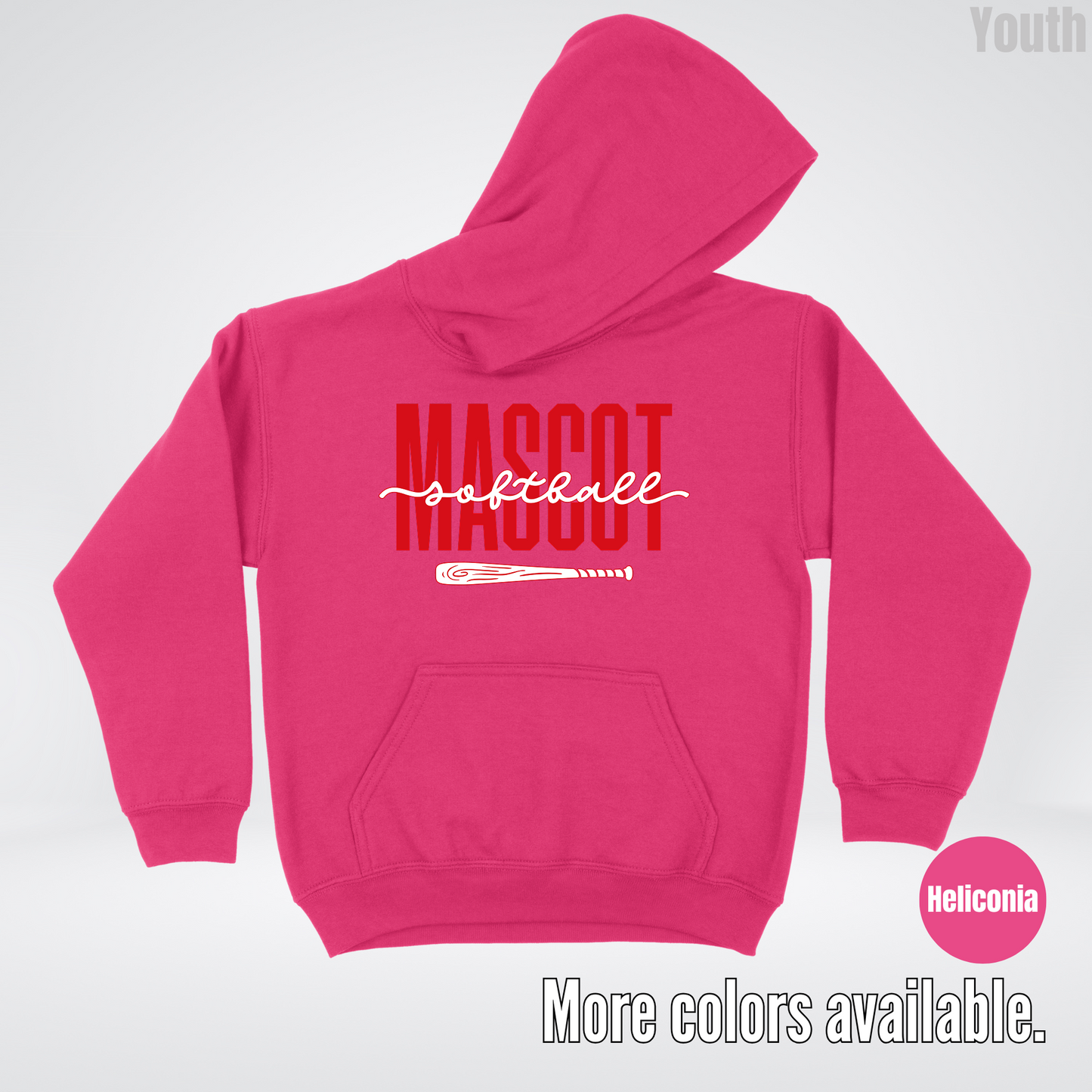 Custom Mascot – Red - Softball Design 28 Youth Hoodie