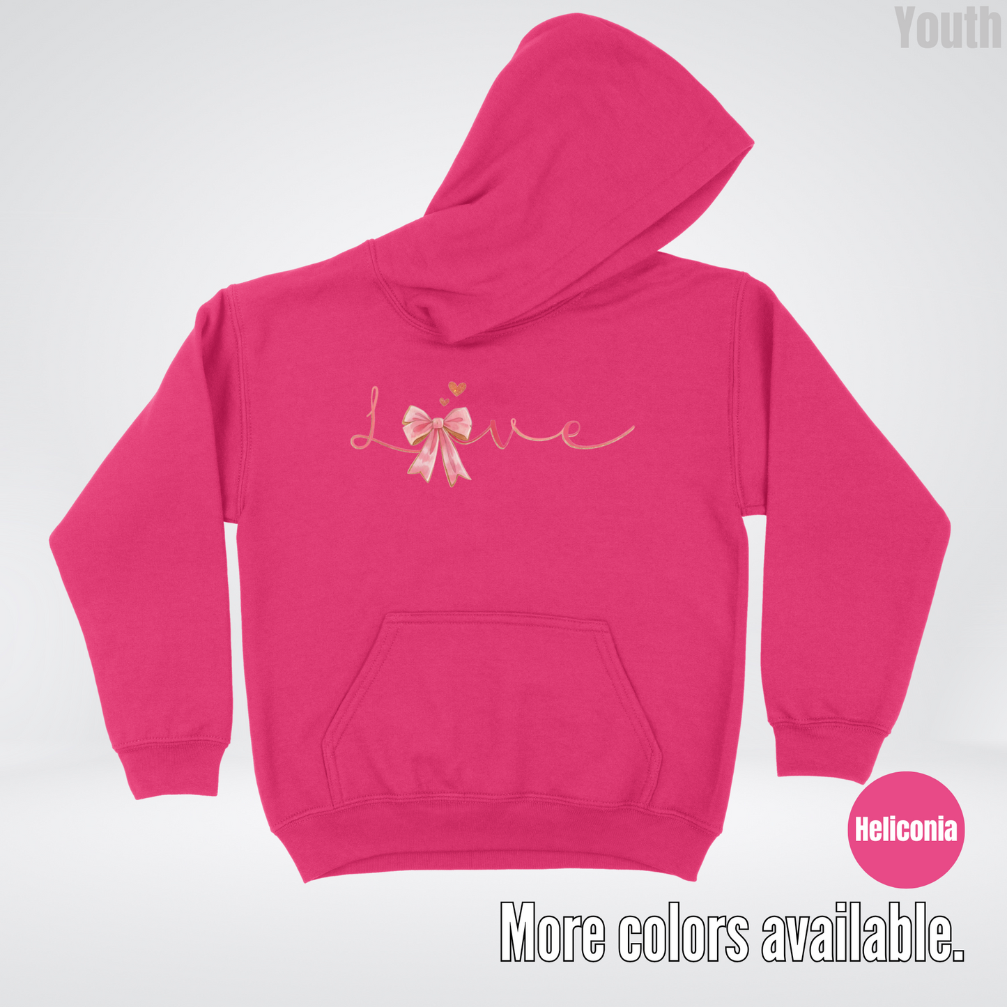 Love Pink Watercolor Coquette Bow Youth Hoodie