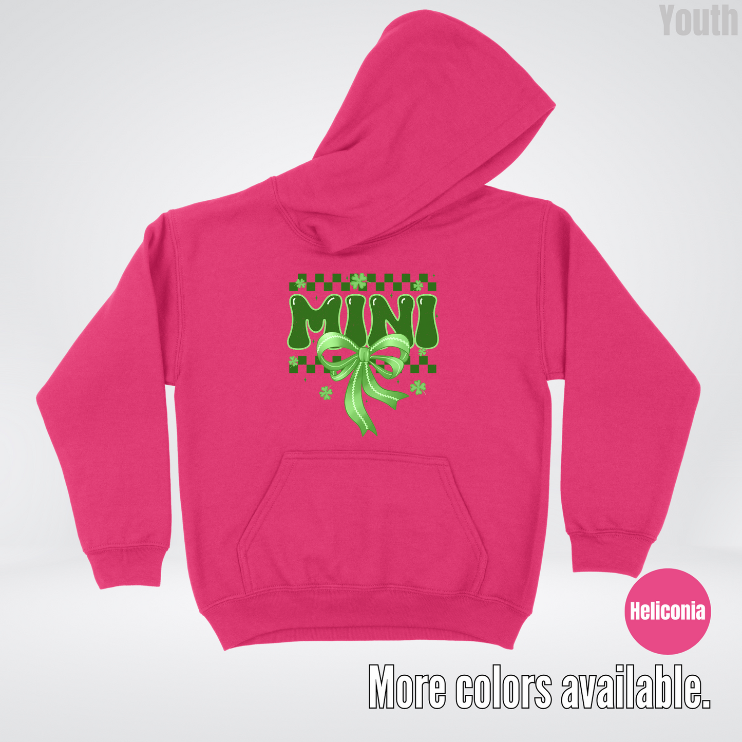 Mini Coquette Green Bow Checkered Retro Four Leaf Clovers Youth Hoodie