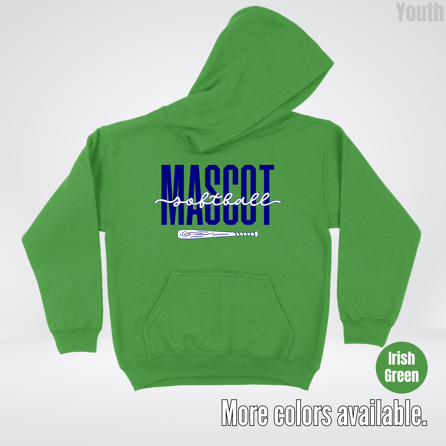 Custom Mascot – Navy - Softball Design 27 Youth Hoodie
