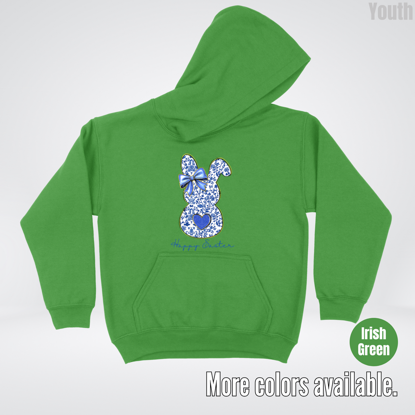 Happy Easter Bunny Blue Toile Chinoiserie Grand Millennial Youth Hoodie