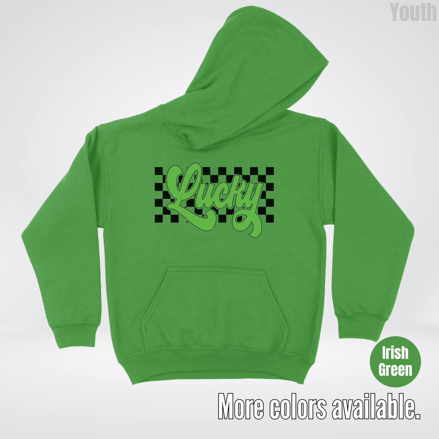 Lucky Cursive Checkered Retro – Saint Patrick’s Day Youth Hoodie