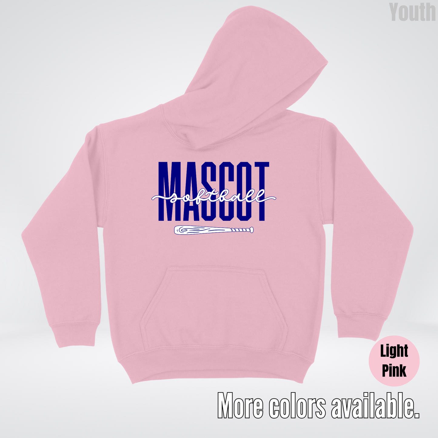 Custom Mascot – Navy - Softball Design 27 Youth Hoodie