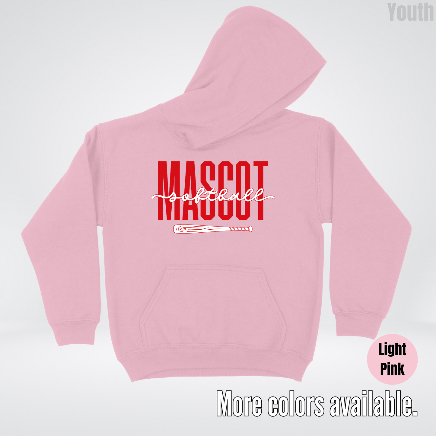 Custom Mascot – Red - Softball Design 28 Youth Hoodie