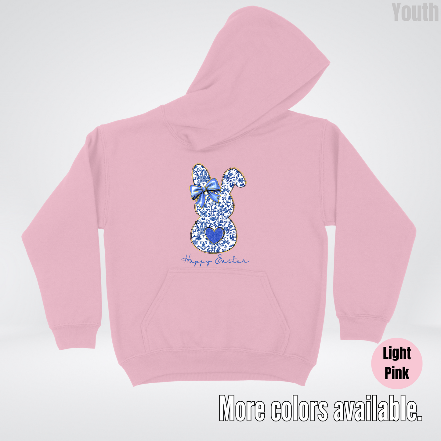 Happy Easter Bunny Blue Toile Chinoiserie Grand Millennial Youth Hoodie
