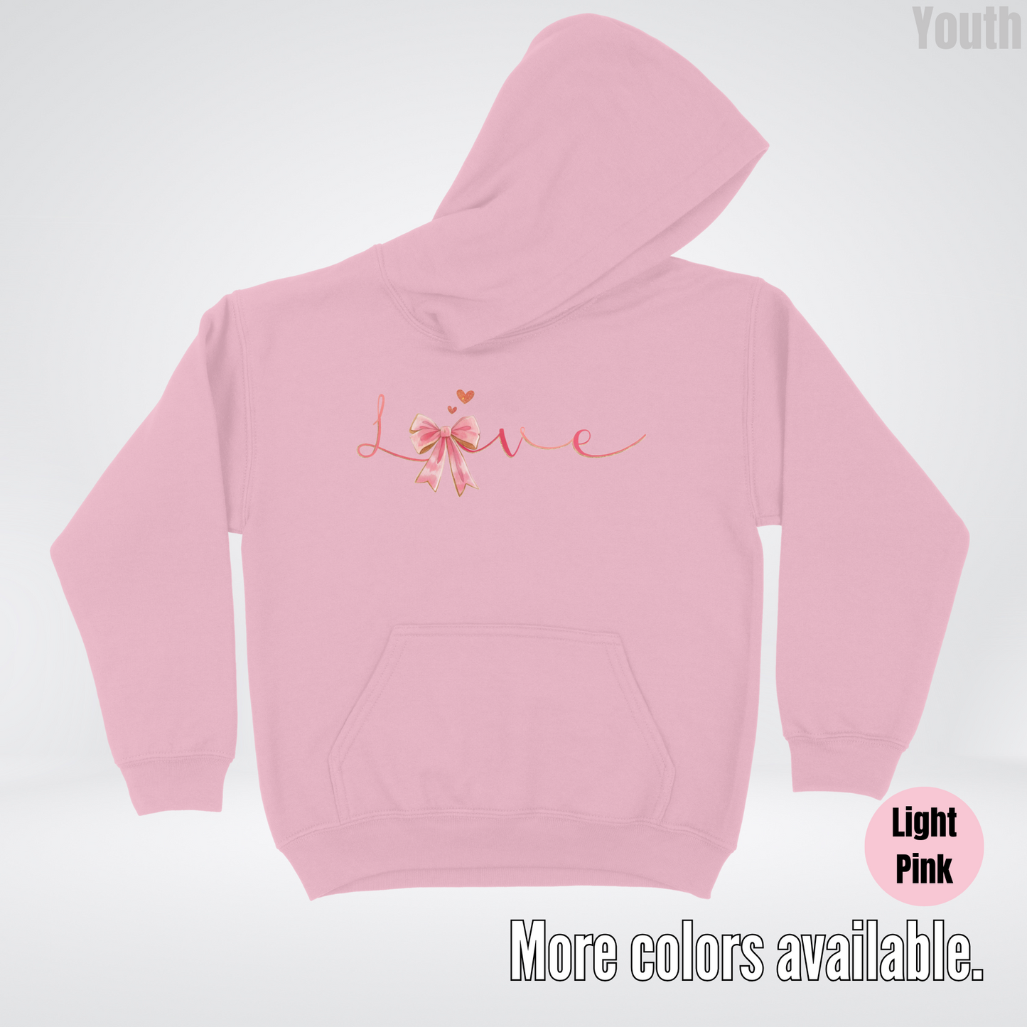 Love Pink Watercolor Coquette Bow Youth Hoodie