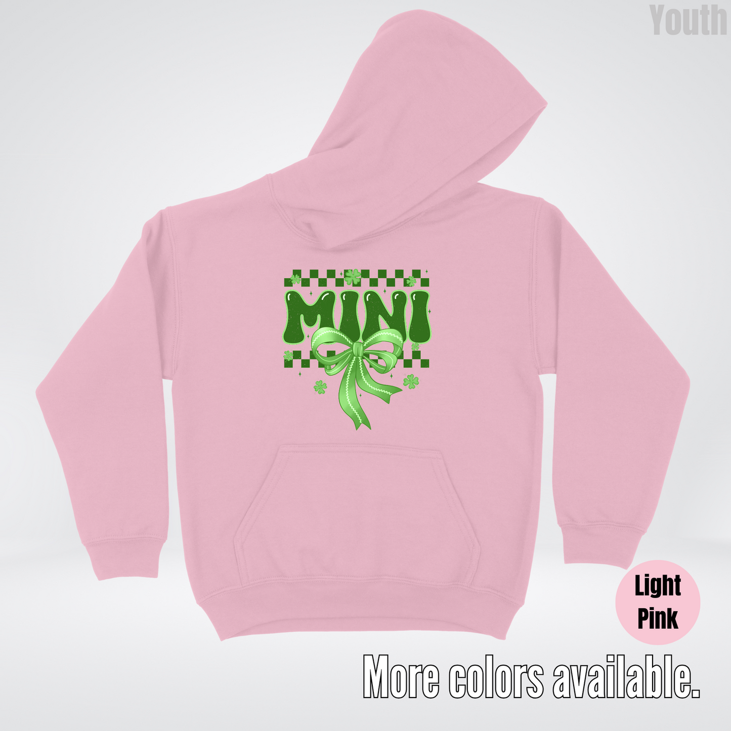 Mini Coquette Green Bow Checkered Retro Four Leaf Clovers Youth Hoodie