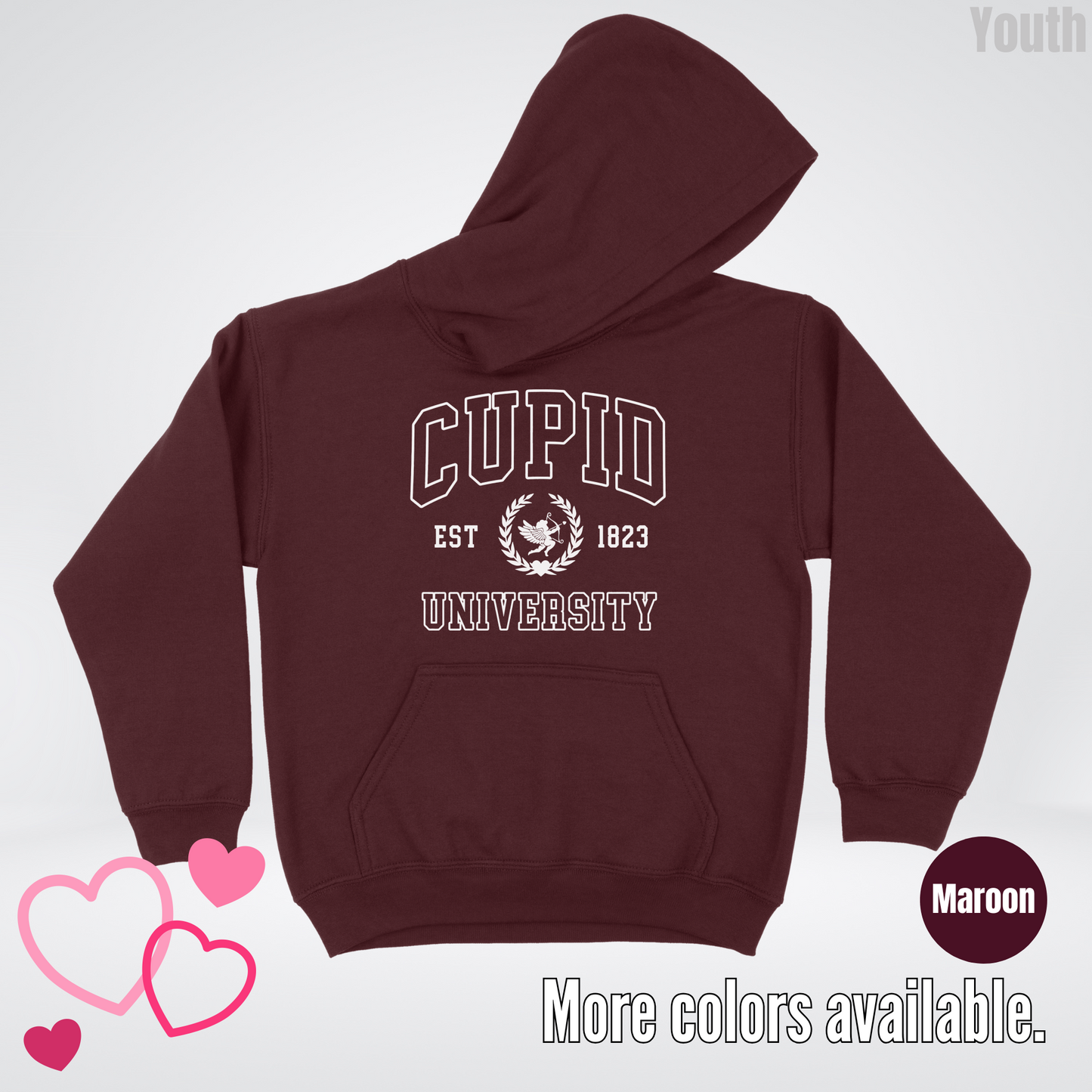 Cupid University Est 1823 White Design Youth Hoodie
