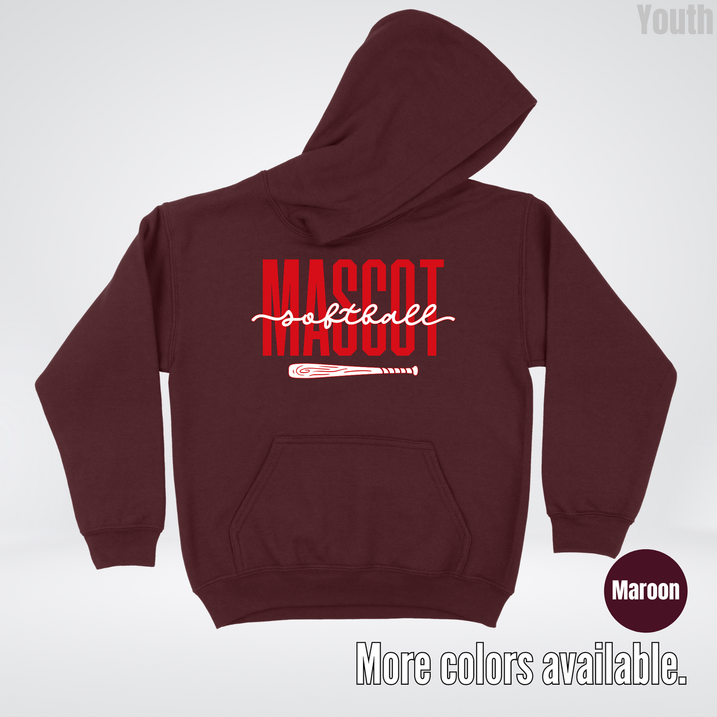 Custom Mascot – Red - Softball Design 28 Youth Hoodie