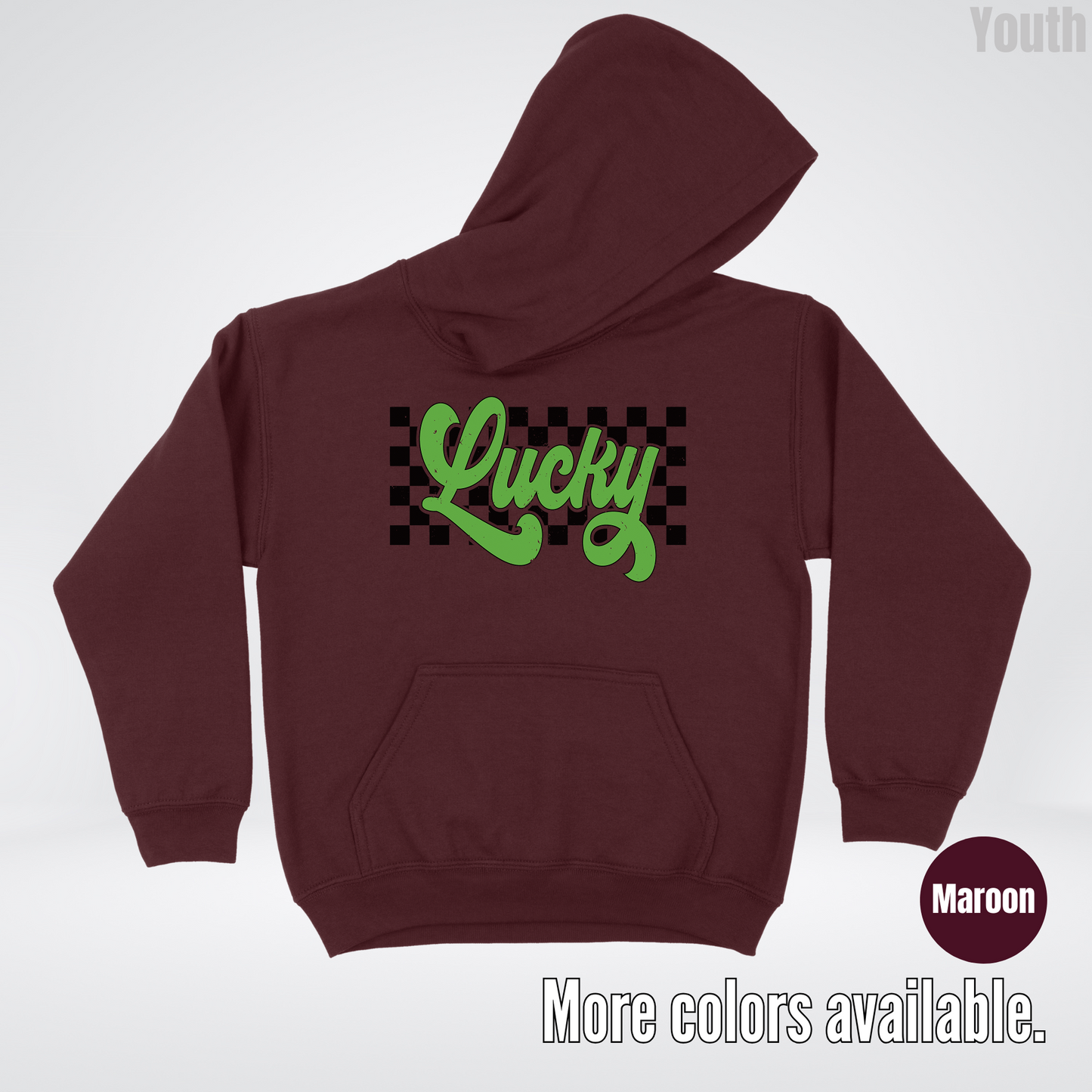 Lucky Cursive Checkered Retro – Saint Patrick’s Day Youth Hoodie