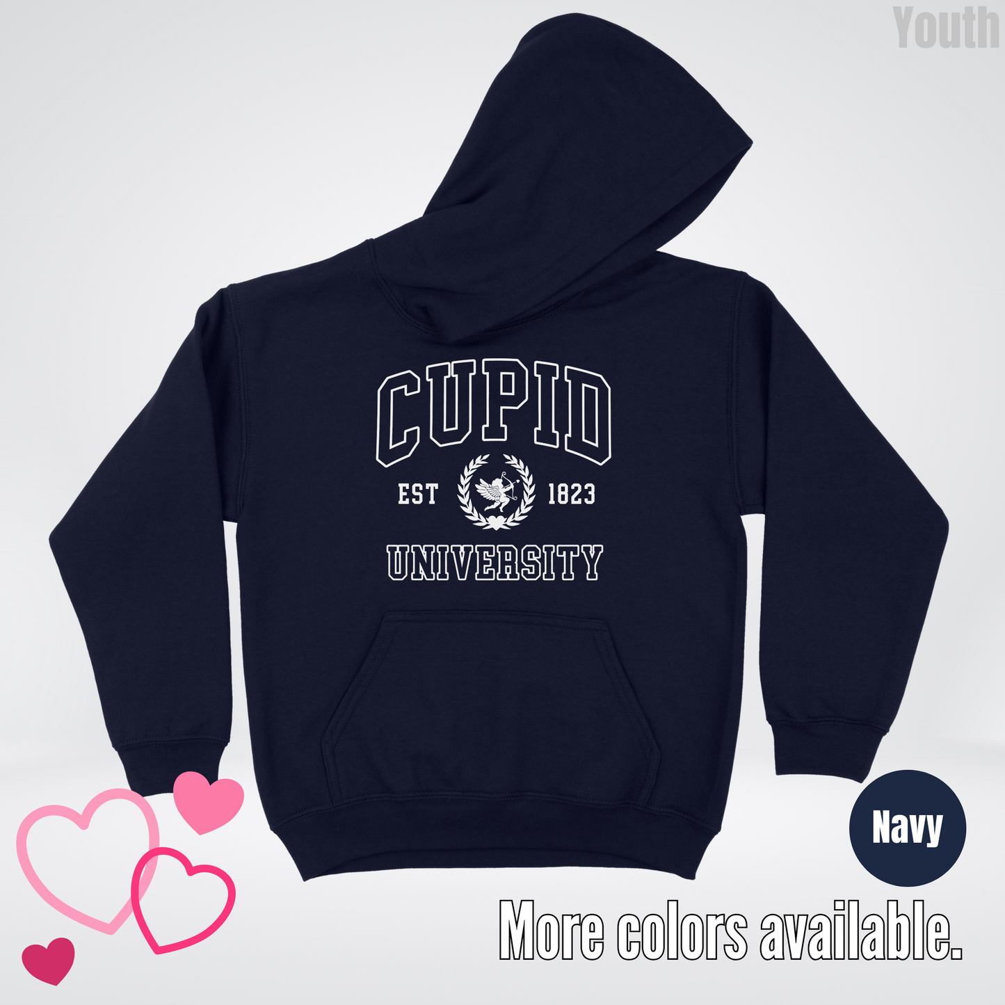 Cupid University Est 1823 White Design Youth Hoodie