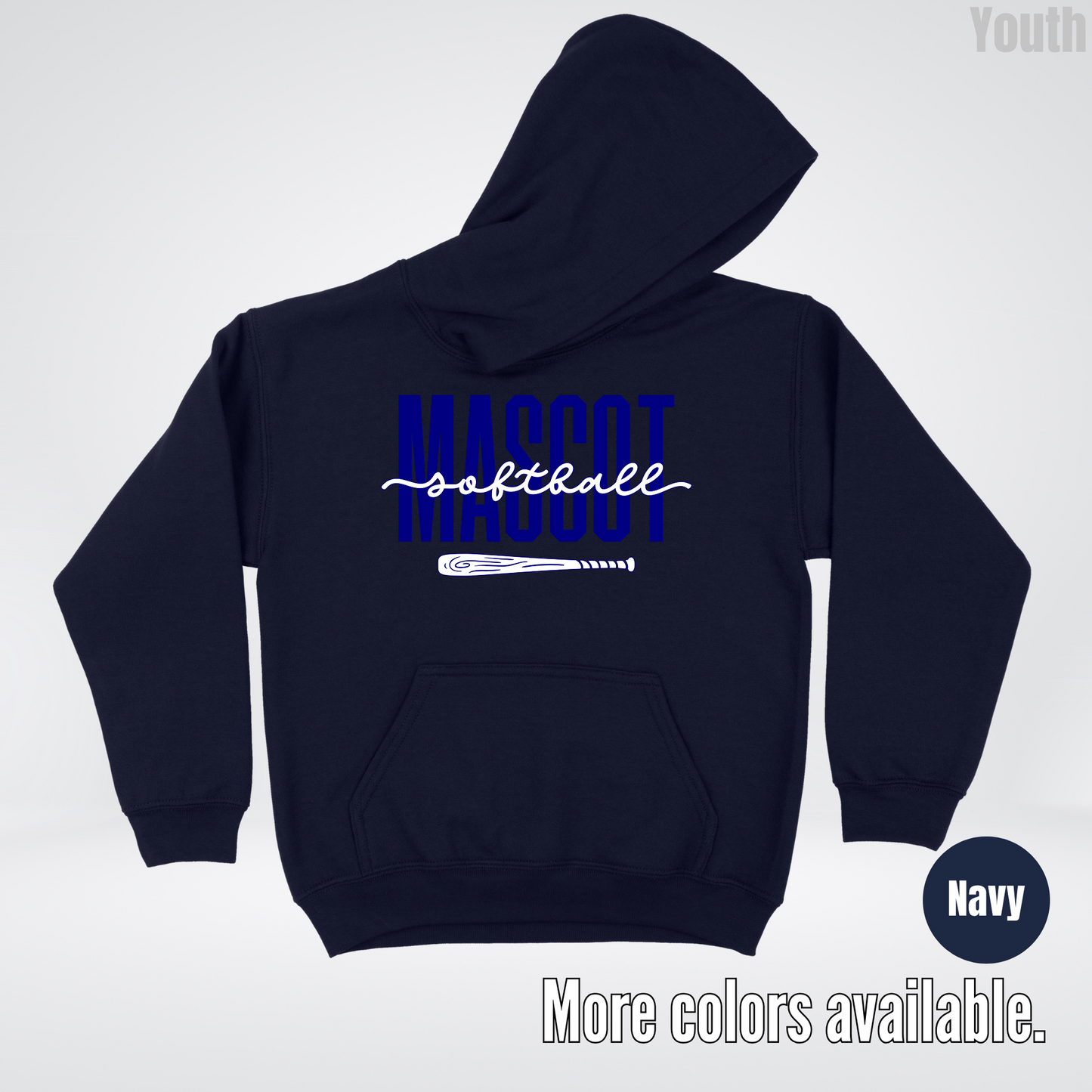 Custom Mascot – Navy - Softball Design 27 Youth Hoodie