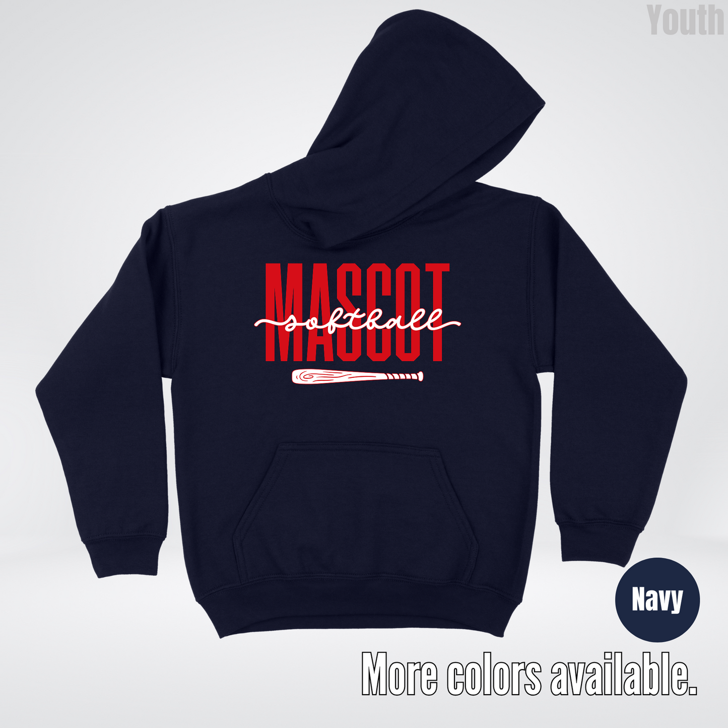 Custom Mascot – Red - Softball Design 28 Youth Hoodie
